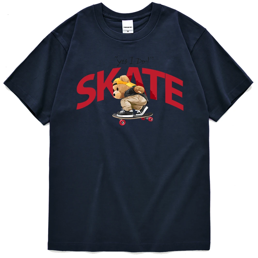 

Yes I Do Cool Street Skating Teddy Bear Print T-Shirts Men Soft Graphic Tshirts Hip Hop Fit Clothes Harajuku Cotton Tshirt Man