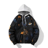 hip hop urban fashion windbreaker men bomber jacket thin thick modern outdoor lightweight streetwear graffiti print zip up top