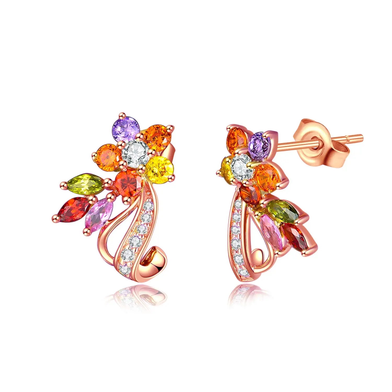 

YFN 14K Real Gold Flower Stud Earrings Dainty Multi Color Moissanite Flower Leaf Stud Wrap Earrings for Women Girls Gift