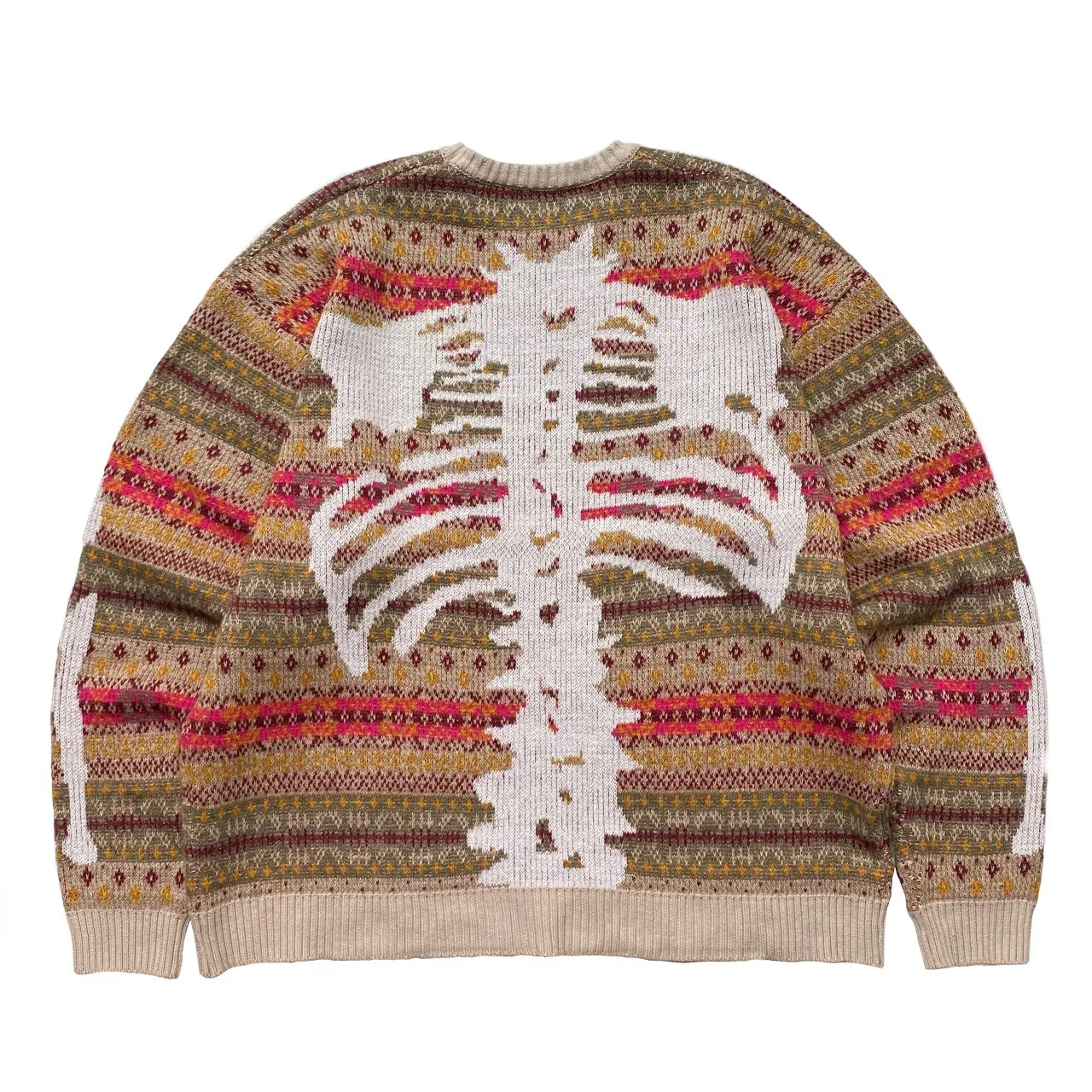 

Kapital Vintage Non Hirata Hiroshi Japan Bone Skeleton Print Men's Sweaters Loose Thick Wool Blend Color Blocking Pullover