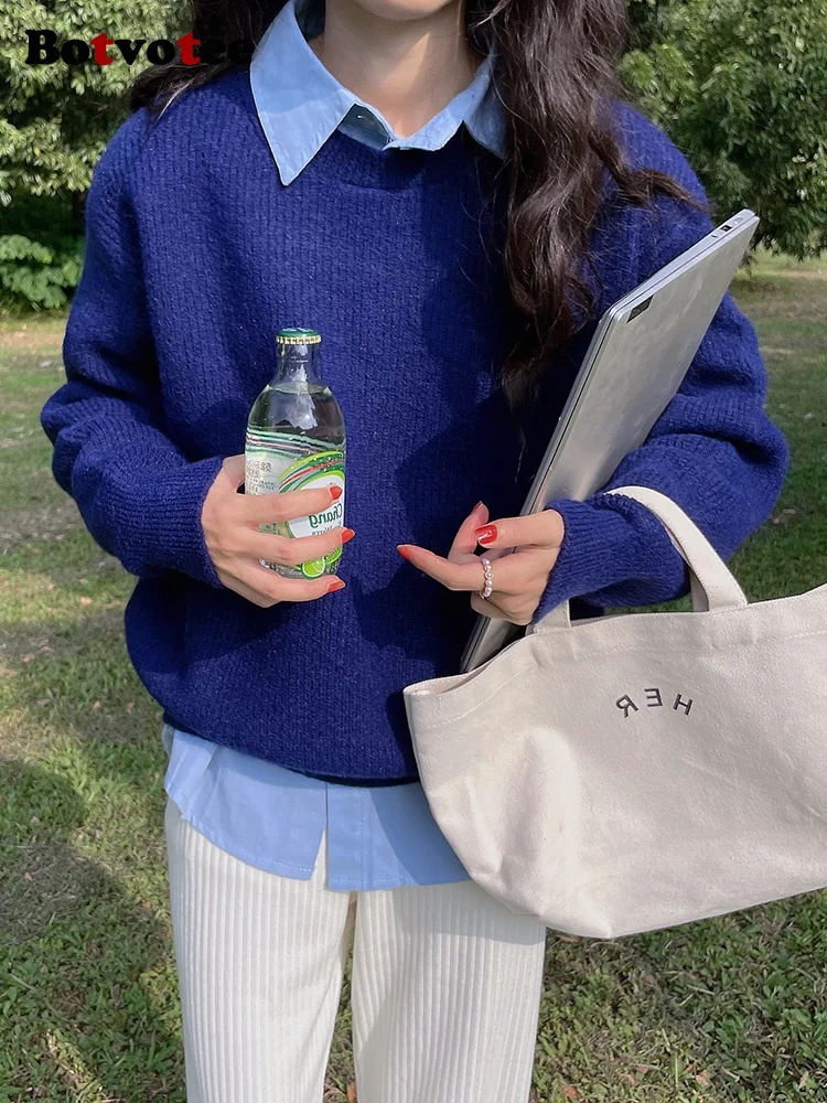 Женский свитер свободного покроя с длинным рукавом и круглым вырезом |