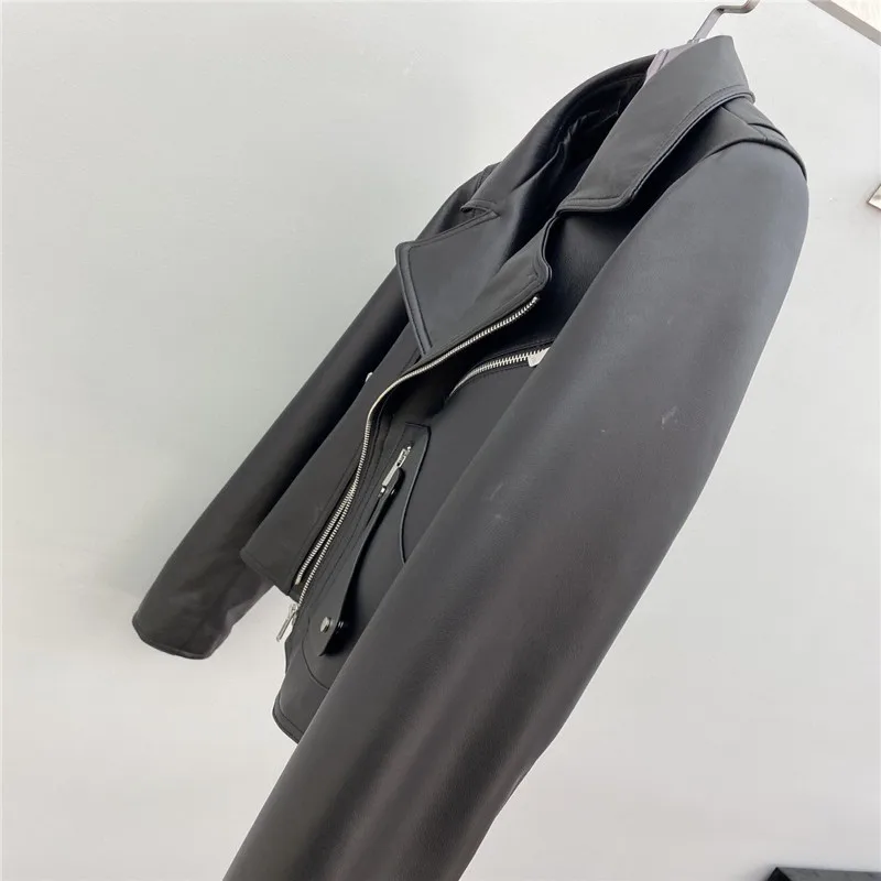 Women Genuine Leather Coat 2022 New Fashion Winter Lady Real Sheepskin Jackets Zipper Slim short Motorcycle jacket