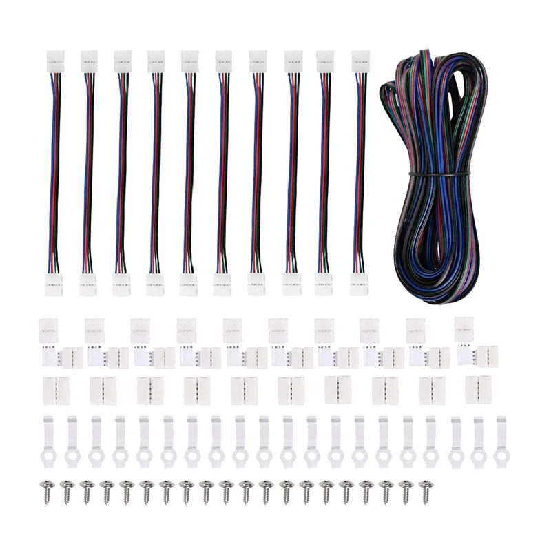 

5050 4 Pin Strip Connector Kit, 10Mm RGB LED Light Connector LED Strip Connectors, 32.8FT Strip Light Extension Cable