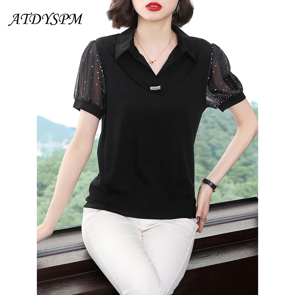 

New Spring Summer Women Blouse See-Through Slleeve Chiffon Shirts V-Neck Loose Casual Basic Tops Women Blusas Mujer De Moda 2022