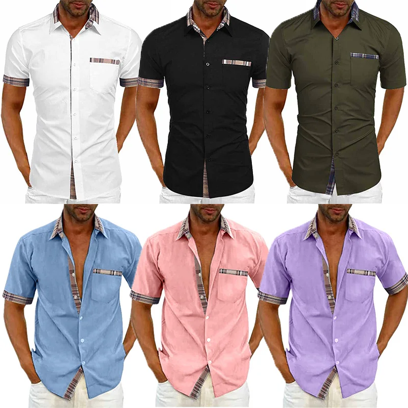 

Tee Blouse Solid Pockets Breathable 2022 Men's Summer Solid Color Short-sleeve Shirt Leader Color Button-down Fashionable Shirt