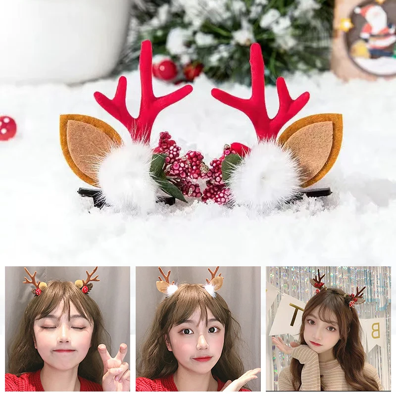 

Christmas Antler Hair Clips Deer Ear Hairpins Festival Christmas Headbands Pine Cones Hair Ball Adult Headwear Hair Accessories