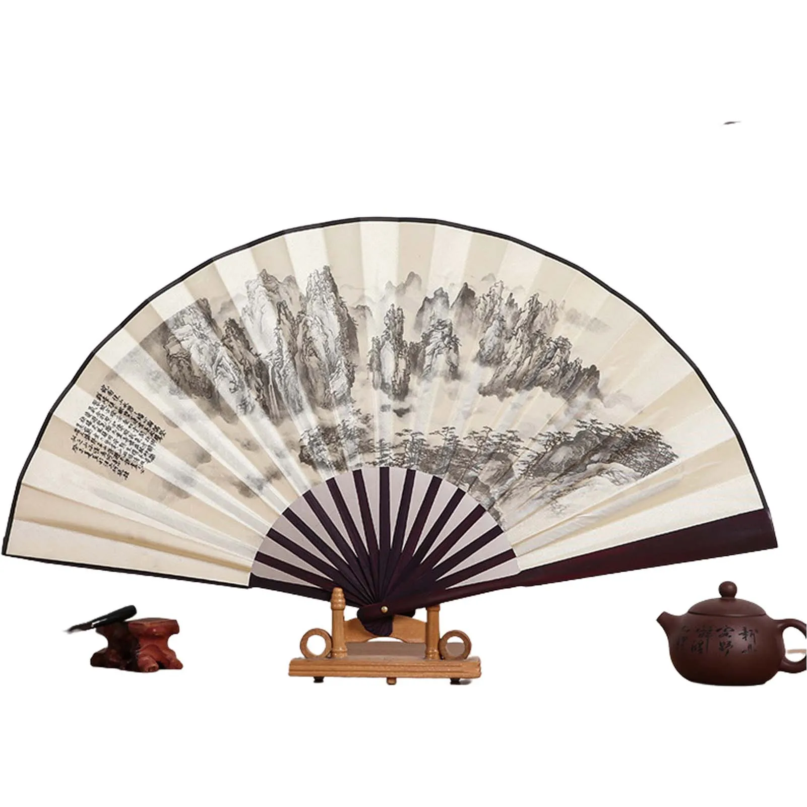 

Складной ретро-веер в китайском стиле, Классическая чернильная и моющаяся картина с изображением персонажа, ландшафта, Декор для дома, худо...