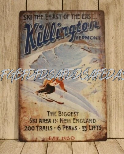 Оловянный плакат Ski Killington винтажный знак для путешествий катания на лыжах Vermont