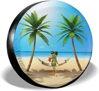 summer green frog spare tire cover waterproof dust proof uv sun wheel tire cover fit for jeeptrailer rv suv and many vehicle