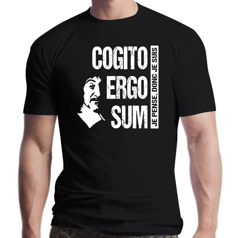 

Футболка Мужская/женская с коротким рукавом, белая Повседневная рубашка с принтом, cogito ergo sum jettes philosophy frenc, лето