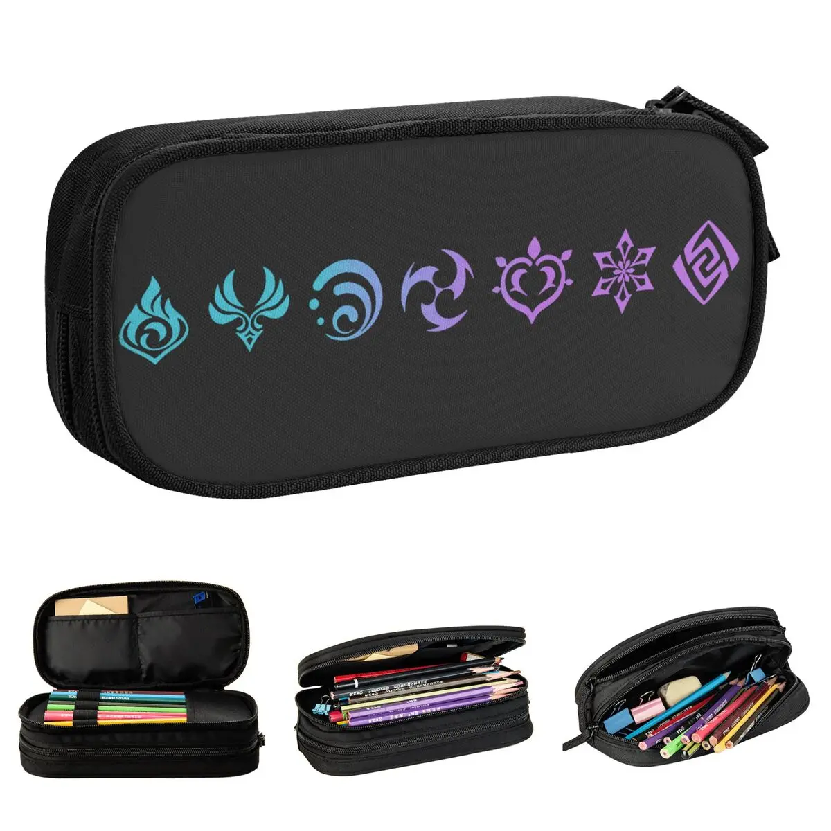 

Genshin Impact Elements Classic Pencil Cases Paimon Anime Game Pen Pencil Bags Large Storage School Supplies Gifts Pencil Box
