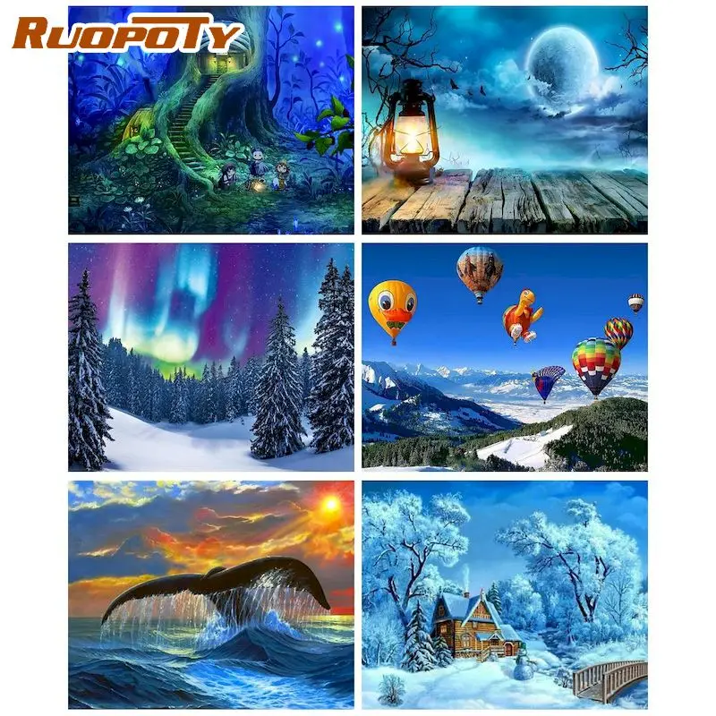 

RUOPOTY Diamond Embroidery Full Square Blue Scenery Diamond Painting Cross Stitch Kit Diamond Mosaic Full Set Sale Gift