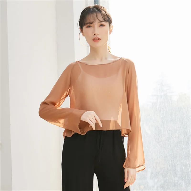 

Summer Spring Fast Dry Gauzy Dance Practice Top Long Sleeves Large Stretch Dancing Blouse