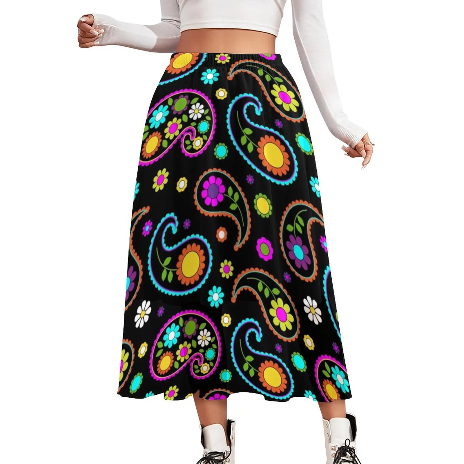 

Retro 60s Chiffon Skirt Hipple Paisley Floral Print Street Style Long Skirts Women Beach A-line Skirt Graphic Clothes Gift