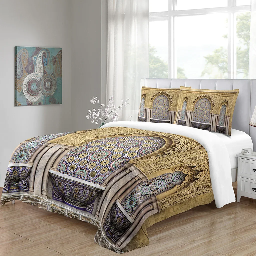 

3d Retro Ramadan Lslamic Muslim Build Eid Mubarak Queen Twin Full Bedding Sets Single Double Bed Duvet Cover 2 pcs Pillow cover