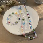 Женское Ожерелье с цветным стеклом в форме сердца XIALUOKE, расшитое бисером, с натуральным пресноводным жемчугом, вечерние ювелирные изделия для пляжа и путешествий