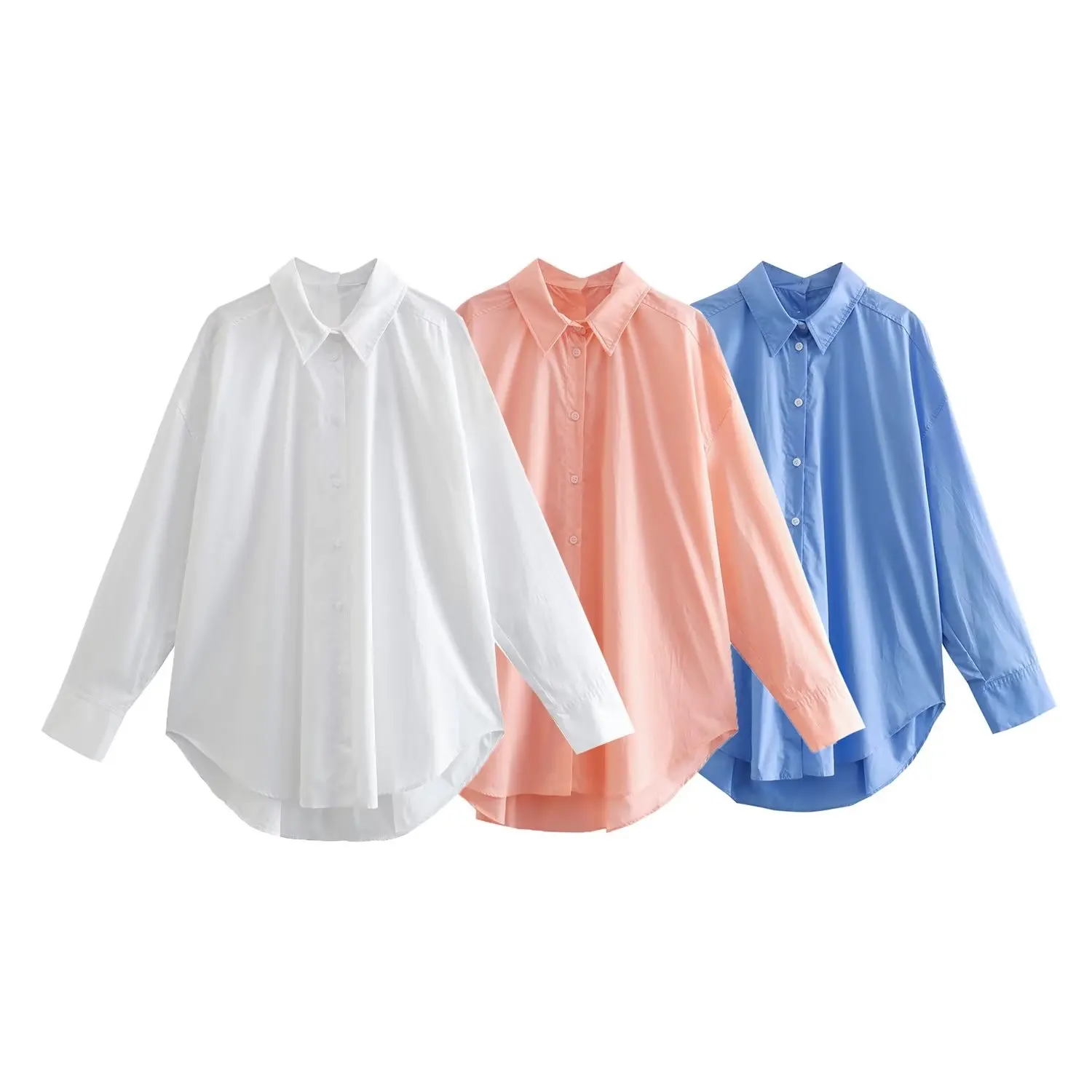 

2022 Women Fashion Contracted Basic Poplin Loose Shirts Vintage Long Sleeve Button-up Female Blouses Blusas Chic Tops