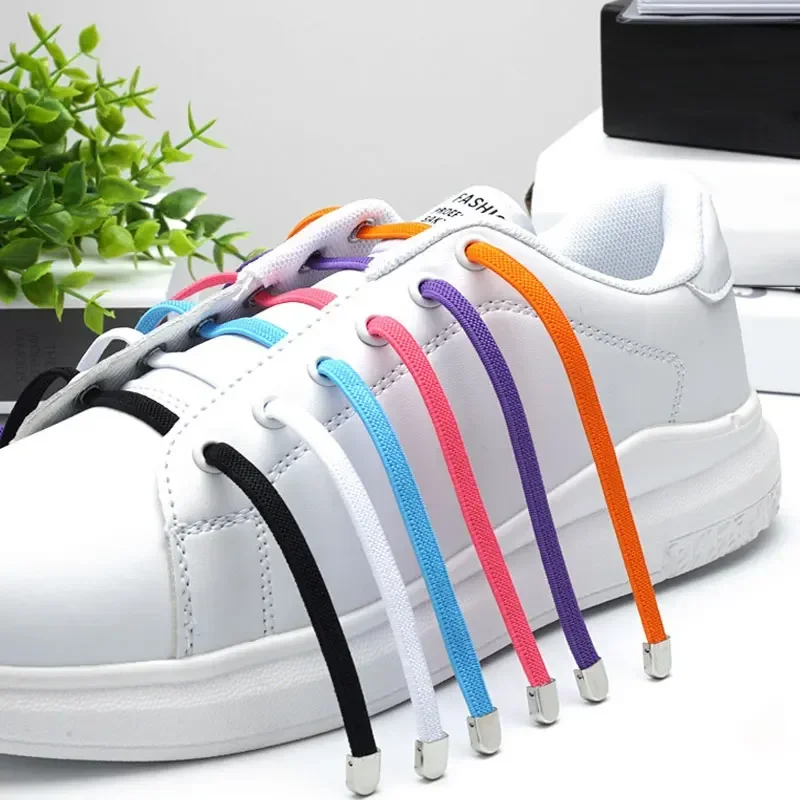 

2 Pairs No Tie Elastic Shoe Laces Semicircle Shoelaces for Kids and Adult Sneakers Shoelace Quick Lazy Metal Lock Laces