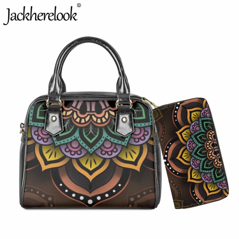 

Jackherelook Fashion Mandala Flower Shoulder Bag Purse Set for Women Trendy Leather Luxury Design Crossbody Bags Ladies Handbag