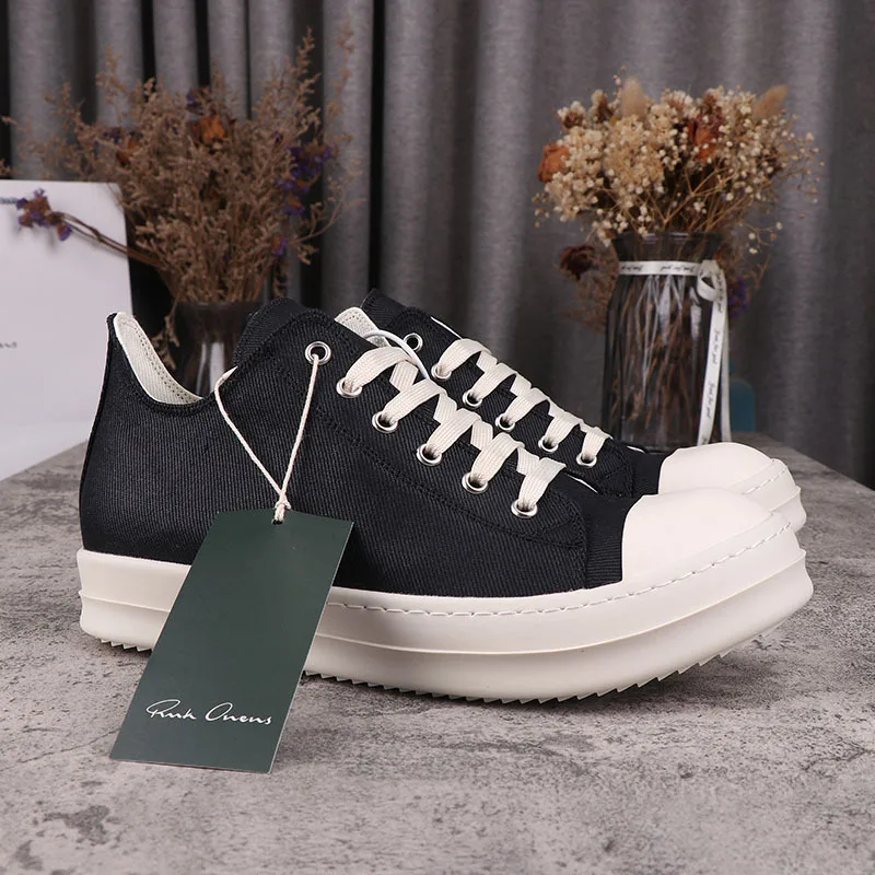 RMK OWEWS Spring/Autumn Men Casual Canvas Shoes RO Owens Luxury Trainers High Street Designer Sneakers Solid Women Loafers Black