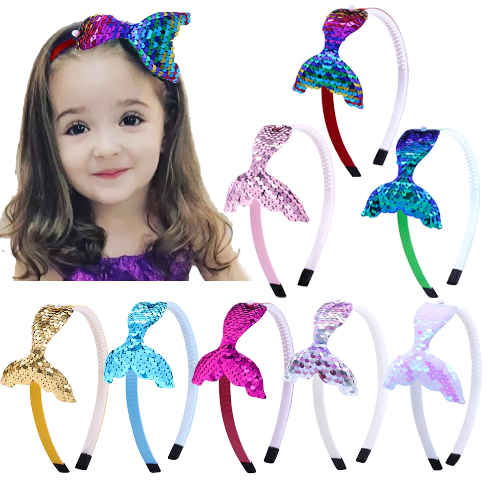 

1Pc Sequin Mermaid Headband Baby Girls Hair Accessories Handmade Rainbow Kids Hairband Little Mermaid Party Supplies Headdress