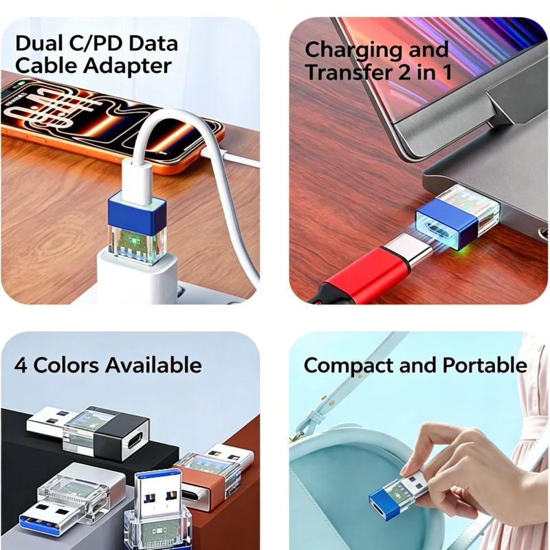 Фото Адаптер USB 3.0 на Type C с прозрачным корпусом, OTG-конвертер для зарядки и передачи данных, черный, золотой, синий, серебристый, 2 варианта, кабель Micro USB 0,3 м №5