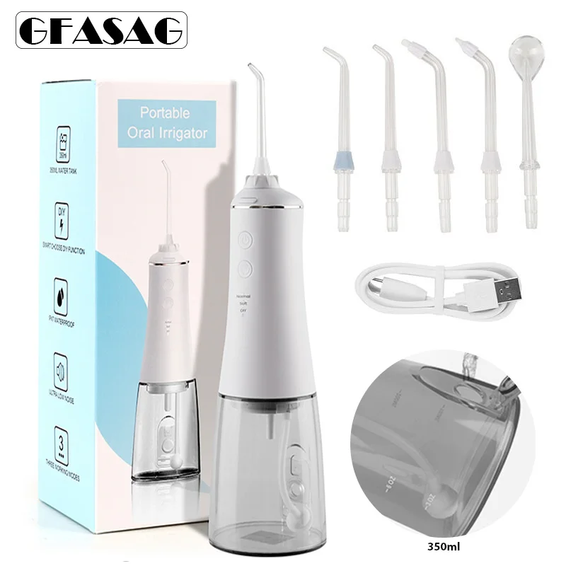 

6 Mode Oral Irrigator USB Rechargeable Water Flosser Portable Dental Water Jet 350ML Water Tank Waterproof Cleaner 5 Nozzles
