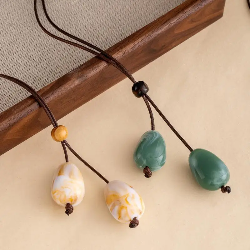 שרשרת תליון אובלית ארוכה סגנון סיני חדש עיצוב פשוט וינטאג' זן תכשיטים