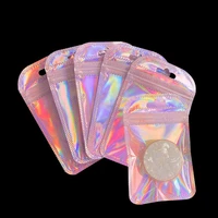 50pcs iridescent self sealing bags colorful laser iridescent opp pouches resealable zip lock packaging for jewelry retail bags