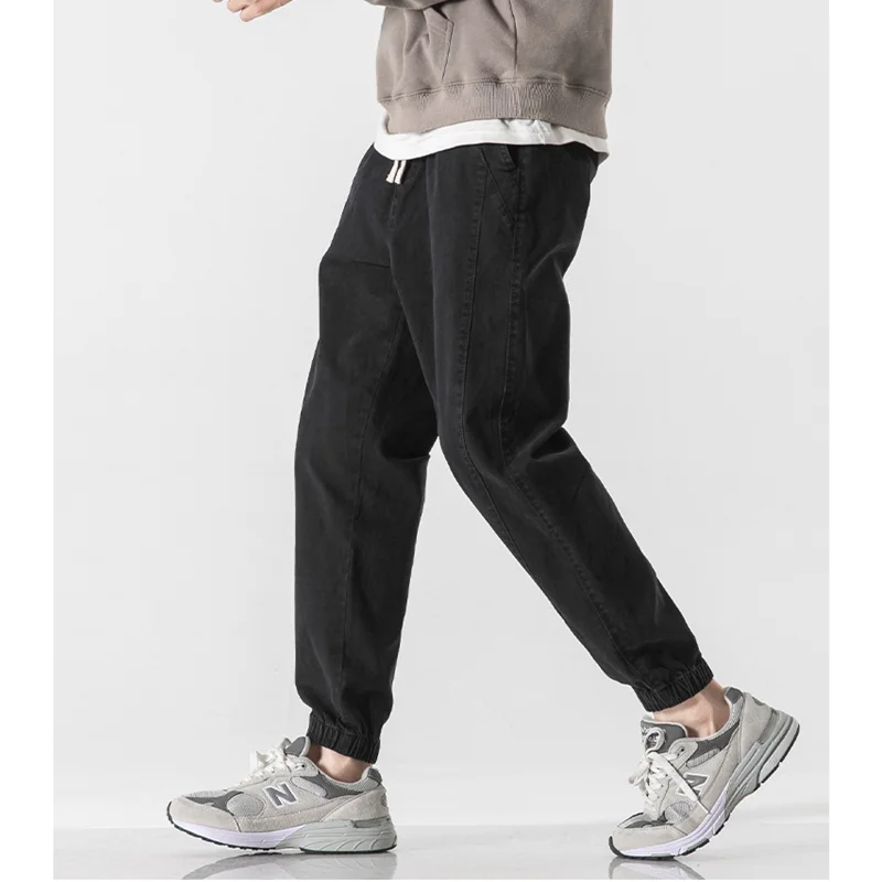 Men Clothing 2022 New Pattern Vintage Black Sports Pants Straight Cylinder Loose Lanyard Casual Pants Autumn and Winter Female
