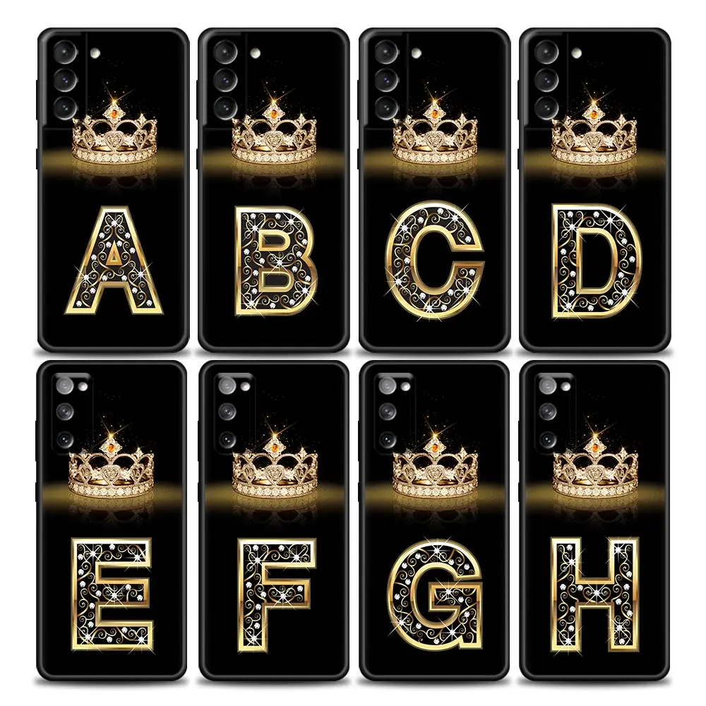 

Fashion Diamond Crown Letter A-M Phone Case for Samsung Galaxy S7 S8 S9 S10e S21 S20 Fe Plus Ultra 5G Soft Silicone