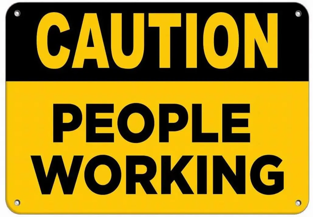 Внимание для людей в рабочем стиле 2 мужские рабочие указатели выше знаки