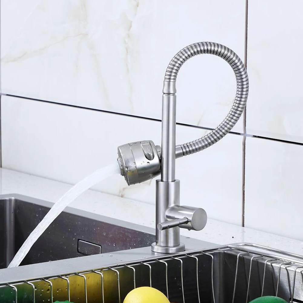 

304 Stainless Steel Kitchen Sink Mixer 360 Degree Rotating Single Cold Water Kitchen Tap Single Hole Kitchen Faucet Bathroom Tap