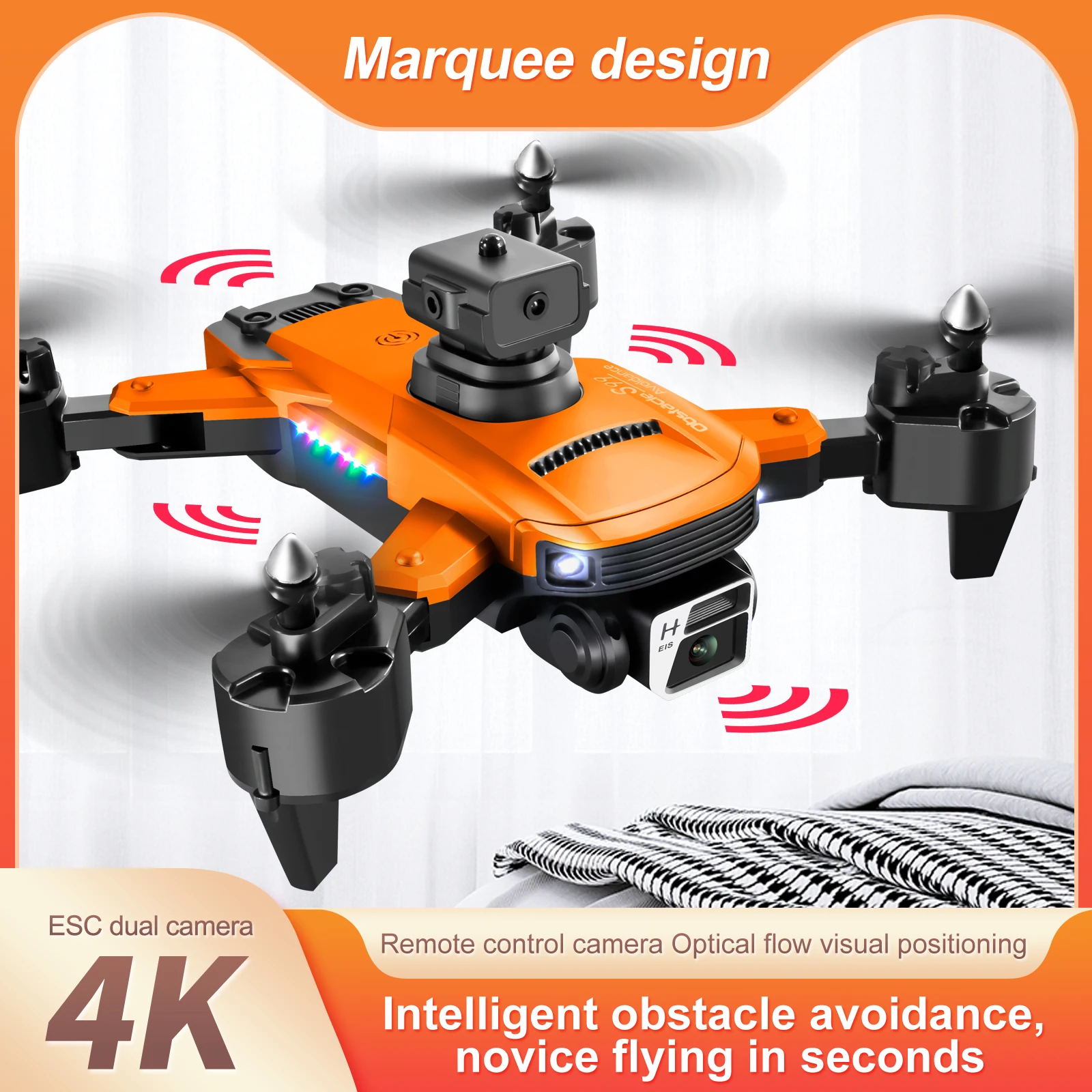 

Квадрокоптер S99 Dron 4K HD ESC с двойной камерой, Четырехсторонним обходом препятствий, оптическим потоком, профессиональный мини-Дрон с дистанци...