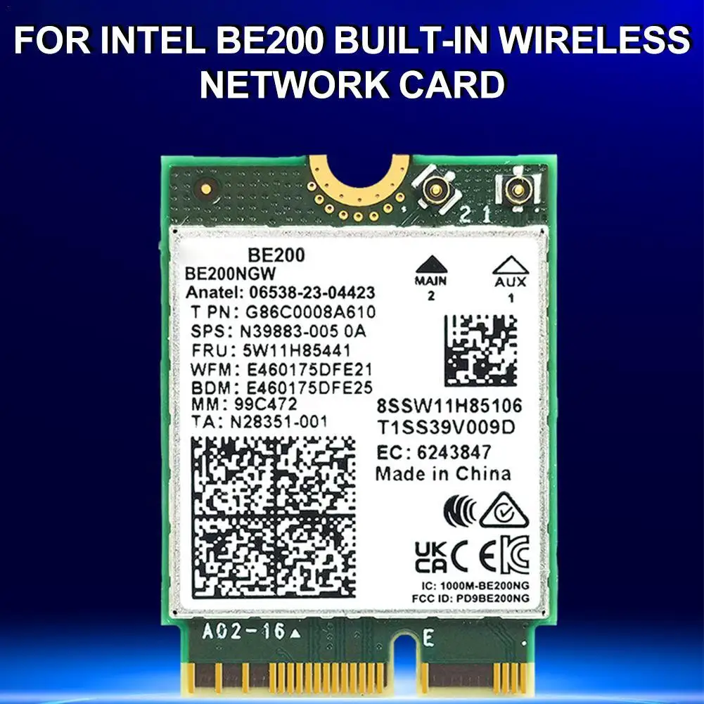 Фото Беспроводная сетевая карта BE200 WiFi 7, Bluetooth 5,4 WiFi BE200NGW NGFF M.2, адаптер 802.11AX 2,4G/5G/6 ГГц 8774 Мбит/с для ПК Win10/11 №1