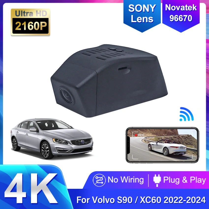 

Видеорегистратор автомобильный 4K HD 2160P, Wi-Fi, два объектива, для Volvo XC60/S90 2022 2023 2024 с управлением через приложение