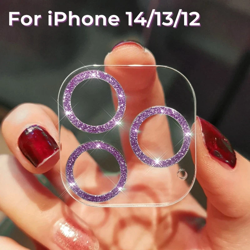 

Glitter Camera Glass For iPhone 13 14 12 Mini 11 pro max Clear Protective Diamond Lens Screen Protector 12pro 13pro Back Cover