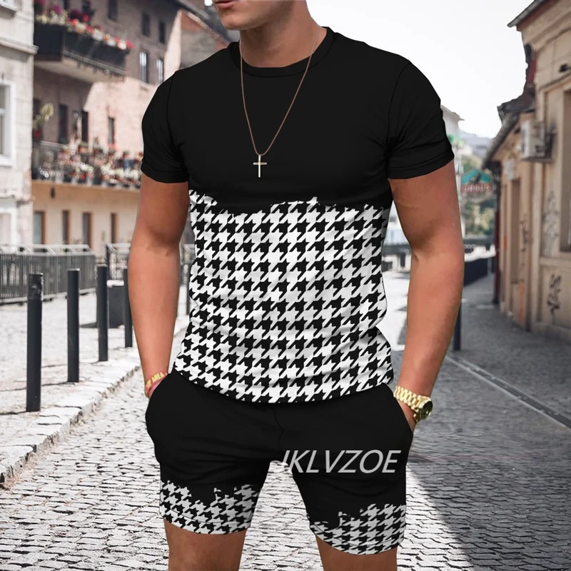 Summer t shirt Set For Men 3D print 2-piece Set Men's T-shirt Short Sleeve+Shorts Oversized T-shirt Male Casual Sport Suit Man
