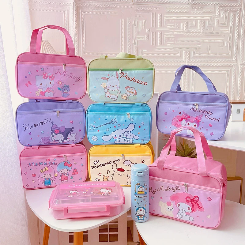 

Sanrio Kawai Hello Kitty бэнто сумка Kuromi My Melody мультяшный милый студенческий изоляционный обеденный мешок студент Ins аниме бэнто сумка подарок