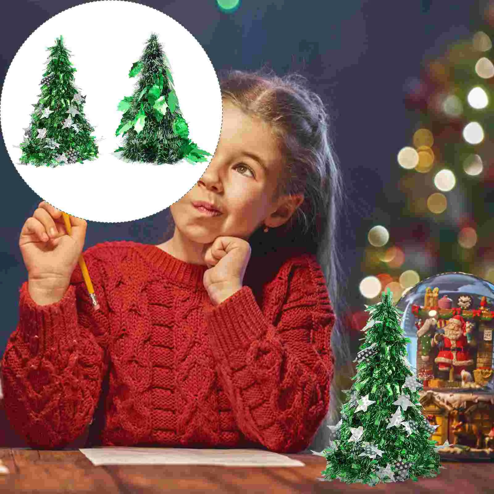 

2 Pcs Dinner Table Decor Christmas Tree Ornaments Festival Adornment Xmas Plastic Lifelike Craft