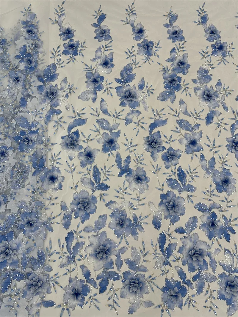 Африканская Тяжелая вышитая бисером Тюлевая ткань французская 3D Цветочная