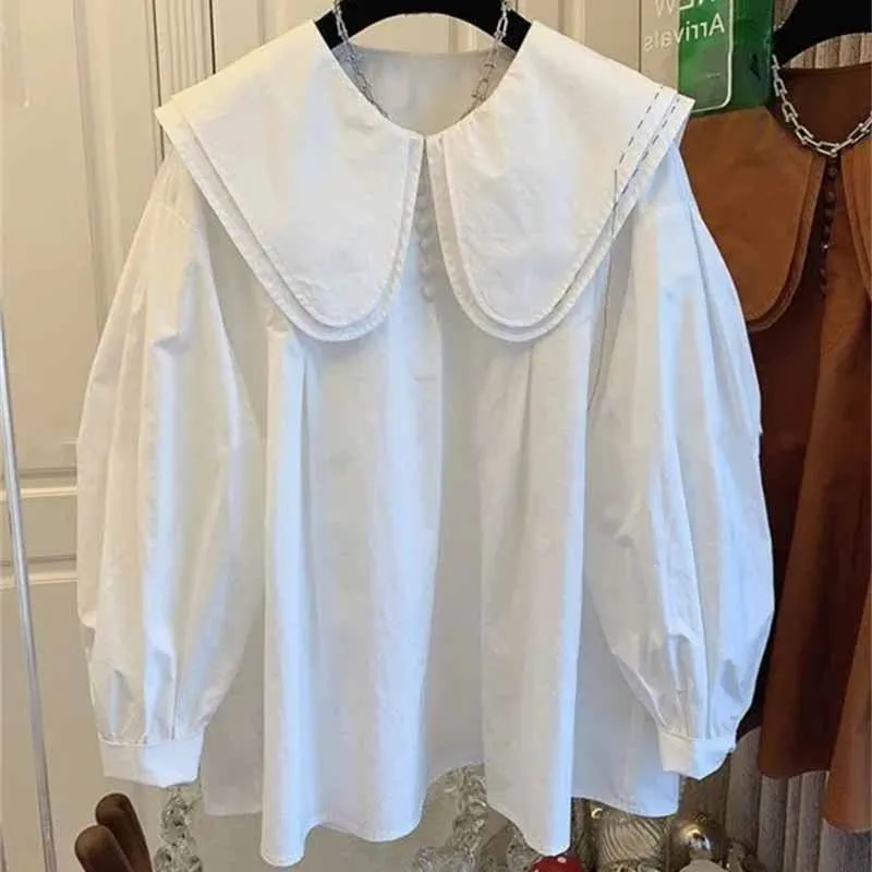 Ретро женский свободный модный топ женская рубашка с рукавами-фонариками куртка