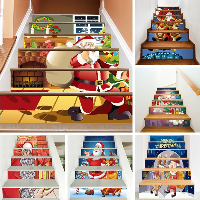 

6/13PCS PVC Detachable Waterproof Self-adhesive Stair Sticker Christmas DIY Decorative Stair Sticker Staircase Anti Slip Sticker