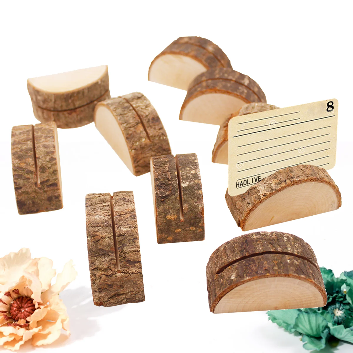 

10 Pcs Business Holder Semicircle Retro Bark ID Wood Pile Clamp Wedding Party Decorations Ornaments for Men and