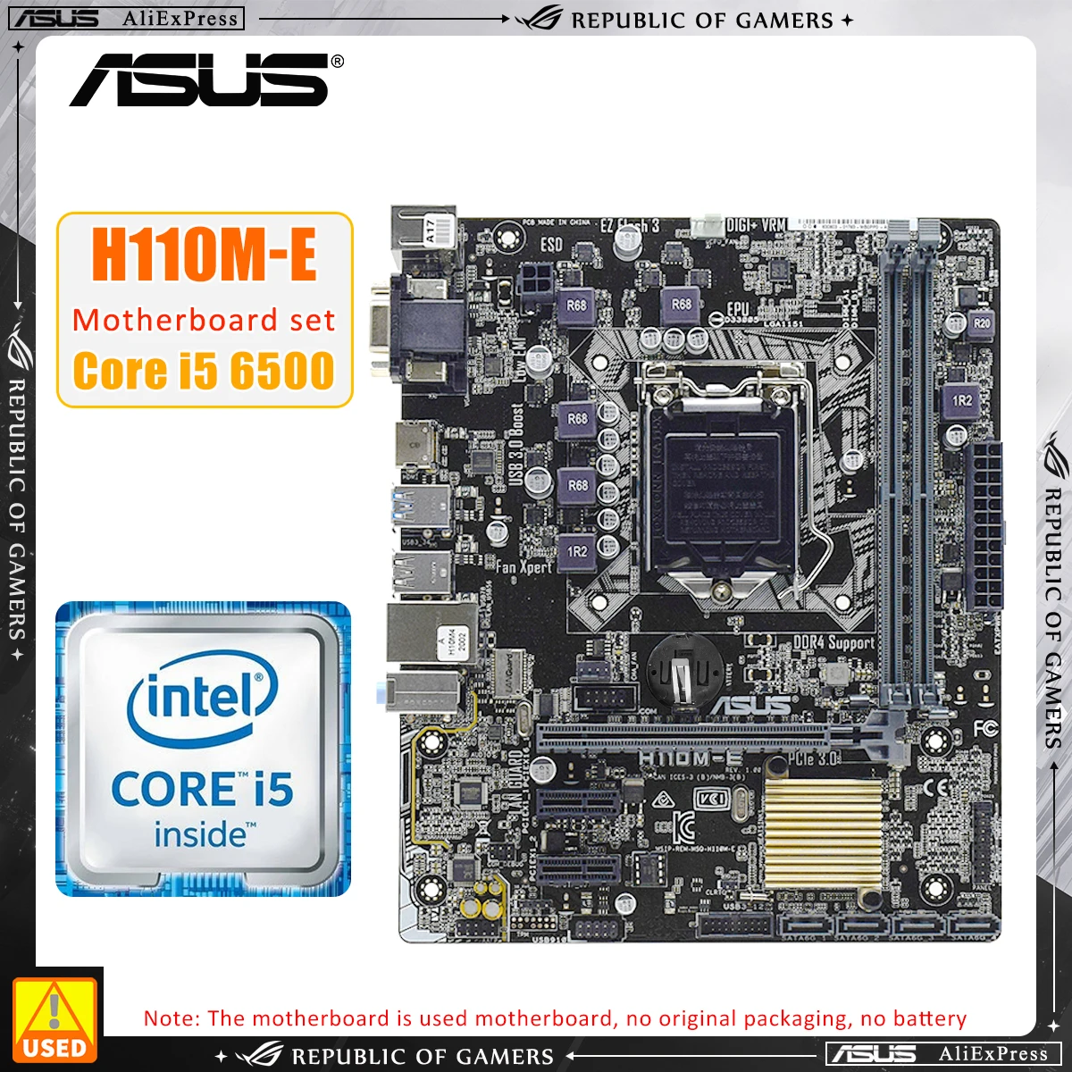 

Asus H110M-E Motherboard with Core i5 6500 CPU LGA 1151 intel H110 Motherboard kit DDR4 32G 2133MHZ PCI-E 3.0 USB3.0 SATA 3