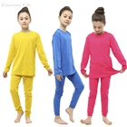 Зимние Детские пижамы для детей 2, 4, 6, 8 лет, детский пижамный комплект для девочек, пижама, милая мультяшная однотонная одежда для сна, 100% хлопок, желтая, синяя, детской