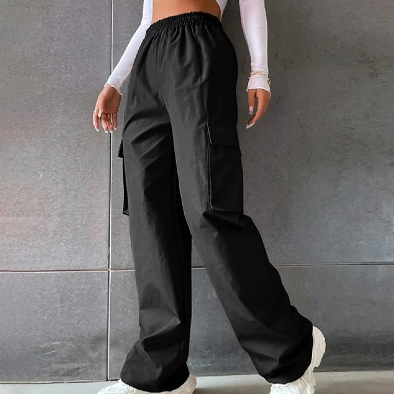 Women Baggy Pants Elastic Waist Pockets Trousers Wide Leg Pants Straight Cargo Pants Hip Hop Vintage Streetwear Joggers