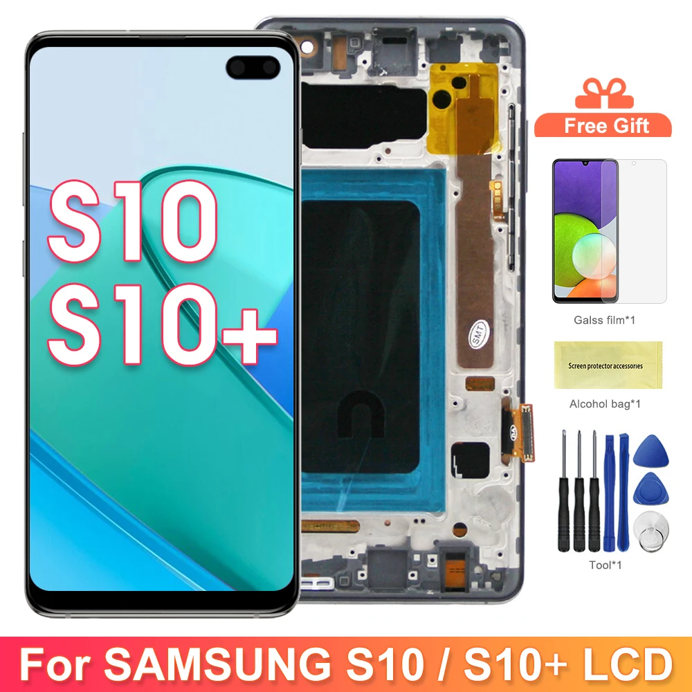 

tft S10+ Screen Replacement, for Samsung Galaxy S10 Plus G975F Lcd Display Digital Touch Screen with Frame for Samsung S10 G973F