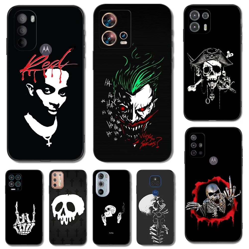 Черный чехол из ТПУ для Motorola Moto G31 G40 Fusion G41 G50 G51 G10 G20 G30 G100 5G G22 Маска на пальцы Череп