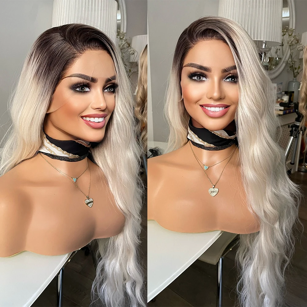 Парик Холодный блонд 13x 3 на сетке спереди термобезопасный Синтетический Белый